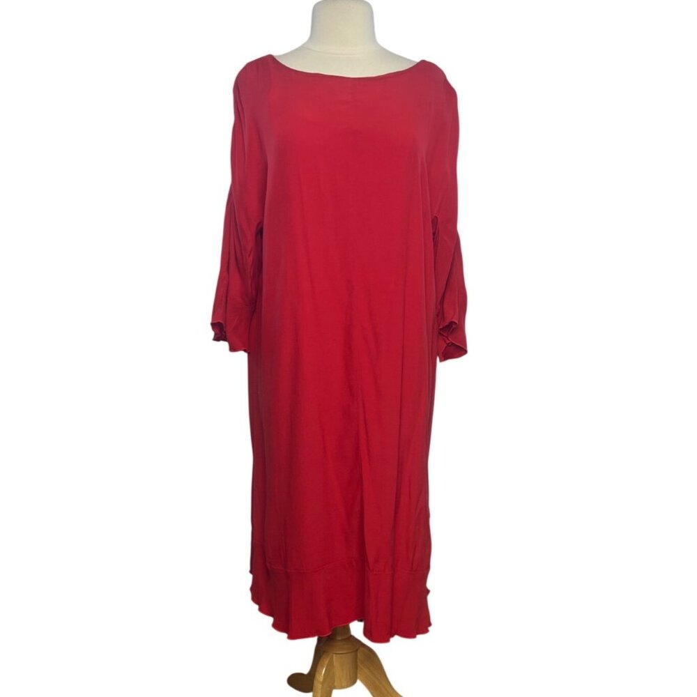 Création L Long Sleeve Midi Dress Size 16 Red Ruffle Hem Back Zipper